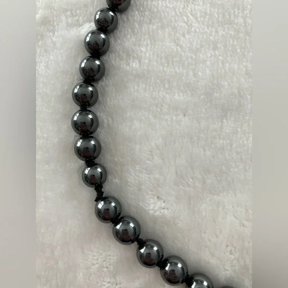 Hematite Round Beaded Necklace with Matching Drop Beaded Earrings Set - Picture 12 of 17